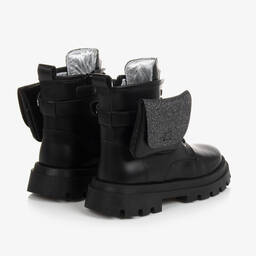 Monnalisa-Черные кожаные ботинки с карманами | Childrensalon Outlet