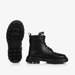 Monnalisa-Черные кожаные ботинки с карманами | Childrensalon Outlet