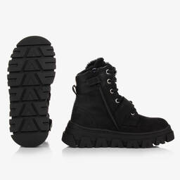 Monnalisa-Черные ботинки из нубука с бантиками | Childrensalon Outlet