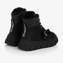 Monnalisa-Черные ботинки из нубука с бантиками | Childrensalon Outlet