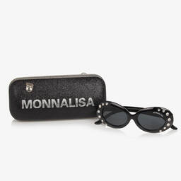 Monnalisa-Girls Black Oval Diamanté Sungalsses | Childrensalon Outlet