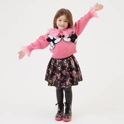 Monnalisa-Черно-розовые ботинки с цветами для девочек | Childrensalon Outlet