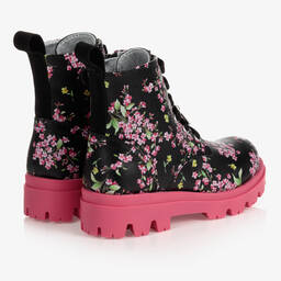 Monnalisa-Черно-розовые ботинки с цветами для девочек | Childrensalon Outlet
