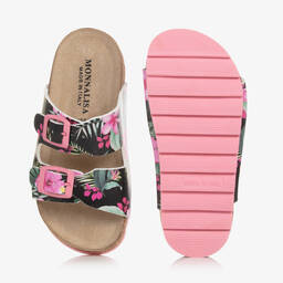 Monnalisa-Girls Black & Pink Floral Sandals | Childrensalon Outlet