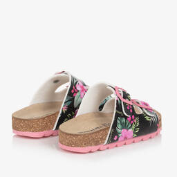Monnalisa-Girls Black & Pink Floral Sandals | Childrensalon Outlet