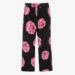 Monnalisa Chic-Girls Black & Pink Rose Print Trousers | Childrensalon Outlet