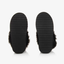 Monnalisa-Girls Black Ripstop Faux Fur Booties | Childrensalon Outlet
