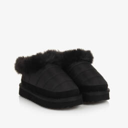 Monnalisa-Girls Black Ripstop Faux Fur Booties | Childrensalon Outlet