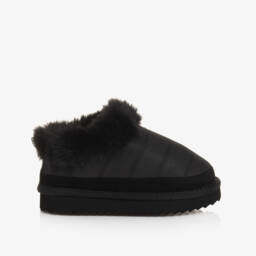 Monnalisa-Girls Black Ripstop Faux Fur Booties | Childrensalon Outlet