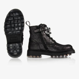 موناليزا-بوت جلد شامواه لون أسود للبنات | Childrensalon Outlet