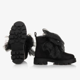 Monnalisa-Girls Black Suede Bow Ankle Boots | Childrensalon Outlet