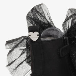 Monnalisa-Girls Black Suede Bow Ankle Boots | Childrensalon Outlet