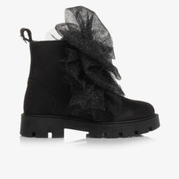 Monnalisa-Girls Black Suede Bow Ankle Boots | Childrensalon Outlet