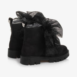Monnalisa-Girls Black Suede Bow Ankle Boots | Childrensalon Outlet