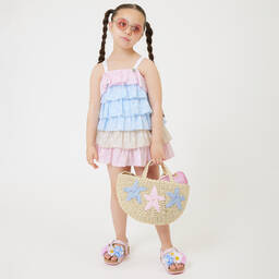 Monnalisa-Girls Blue Cotton Frilled Dress | Childrensalon Outlet