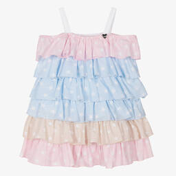 Monnalisa-Girls Blue Cotton Frilled Dress | Childrensalon Outlet