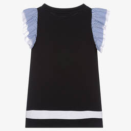 Monnalisa-Синее хлопковое платье с рюшами на рукавах | Childrensalon Outlet