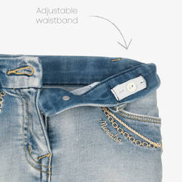 Monnalisa-تنورة قطن دنيم مطرز لون أزرق | Childrensalon Outlet