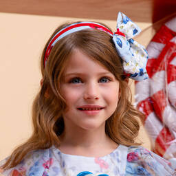 Monnalisa-Girls Blue Floral & Cherry Hairband | Childrensalon Outlet