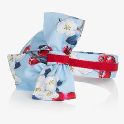 Monnalisa-Girls Blue Floral & Cherry Hairband | Childrensalon Outlet