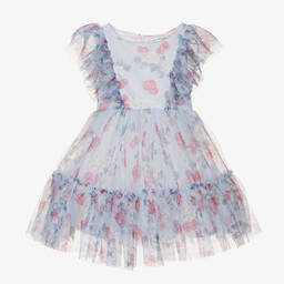 Monnalisa-Голубое платье из тюля с вишнями | Childrensalon Outlet