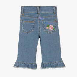 Monnalisa-Girls Blue Frill Cotton Denim Jeans | Childrensalon Outlet