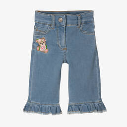 Monnalisa-Girls Blue Frill Cotton Denim Jeans | Childrensalon Outlet