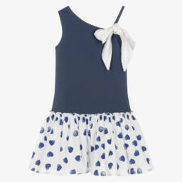 Monnalisa-Girls Blue & Ivory Heart Dress | Childrensalon Outlet