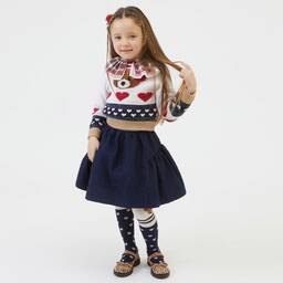 Monnalisa-Girls Blue Logo Jacquard Skirt | Childrensalon Outlet