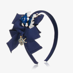 Monnalisa-Girls Blue Satin Bow & Sea Charm Hairband | Childrensalon Outlet