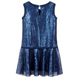 Monnalisa-Girls Blue Sequinned Dress  | Childrensalon Outlet