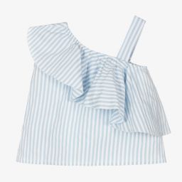 Monnalisa-توب قطن مقلم لون أزرق للبنات | Childrensalon Outlet