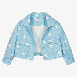 Monnalisa-Girls Blue Tweed Sequin Stars Jacket | Childrensalon Outlet