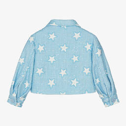 Monnalisa-Girls Blue Tweed Sequin Stars Jacket | Childrensalon Outlet