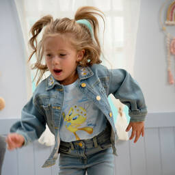 Monnalisa-تيشيرت قطن جيرسي لون أزرق فاتح للبنات | Childrensalon Outlet