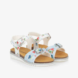 Monnalisa-Girls Blue & White Blossom Sandals | Childrensalon Outlet