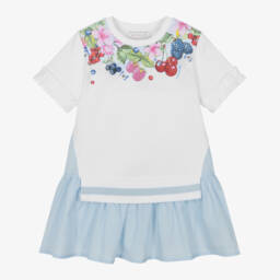 Monnalisa-Girls Blue & White Floral Delight Dress | Childrensalon Outlet