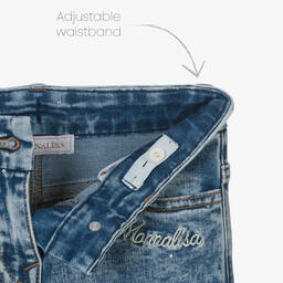 Monnalisa-Girls Blue Wide-Leg Denim Diamanté Jeans | Childrensalon Outlet