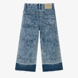 Monnalisa-Girls Blue Wide-Leg Denim Diamanté Jeans | Childrensalon Outlet