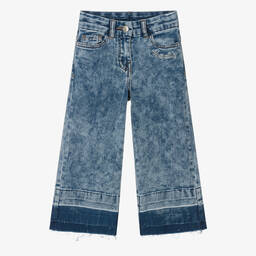 Monnalisa-Girls Blue Wide-Leg Denim Diamanté Jeans | Childrensalon Outlet