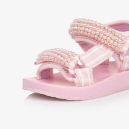 Monnalisa-Girls Blush Bead-Trim Sandals | Childrensalon Outlet