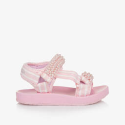 Monnalisa-Girls Blush Bead-Trim Sandals | Childrensalon Outlet