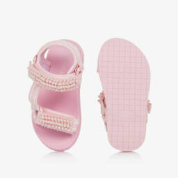Monnalisa-Girls Blush Bead-Trim Sandals | Childrensalon Outlet