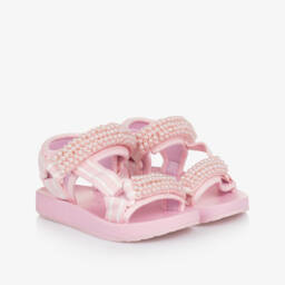Monnalisa-Girls Blush Bead-Trim Sandals | Childrensalon Outlet