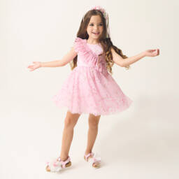 Monnalisa-Girls Blush Blossom Tulle Gown | Childrensalon Outlet