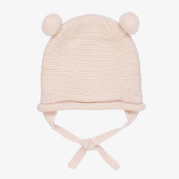 Monnalisa-Girls Blush Pink Knitted Teddy Bear Hat | Childrensalon Outlet