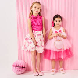 Monnalisa-Girls Blush Tulle Bow Flats | Childrensalon Outlet