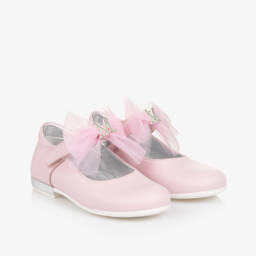 Monnalisa-Girls Blush Tulle Bow Flats | Childrensalon Outlet