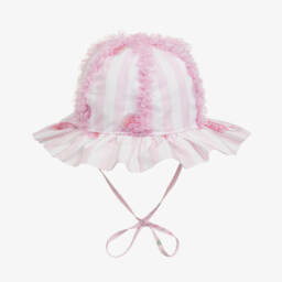 Monnalisa-Girls Blush Woven Striped Sun Bonnet | Childrensalon Outlet