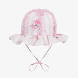 Monnalisa-Girls Blush Woven Striped Sun Bonnet | Childrensalon Outlet